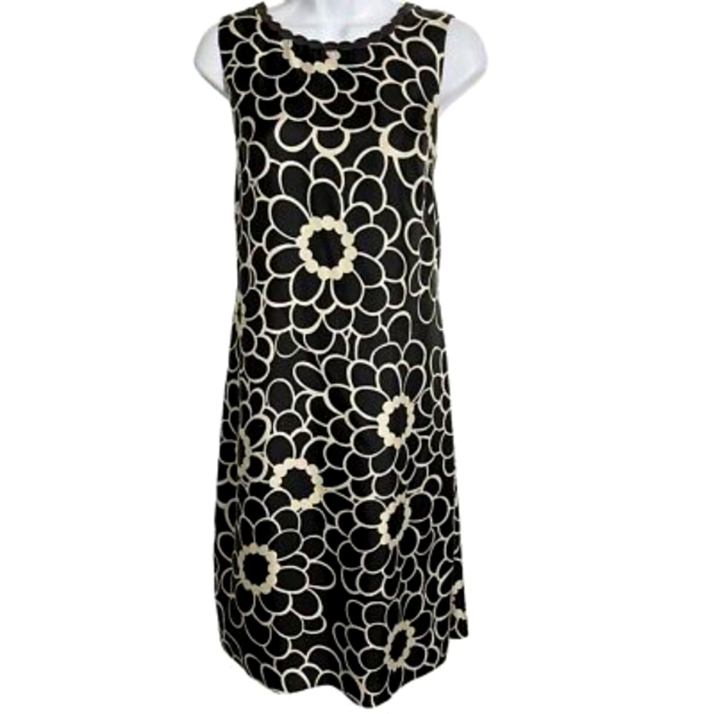TALBOTS NWT 100% Silk Black and Cream Floral Print Dress - Size 10